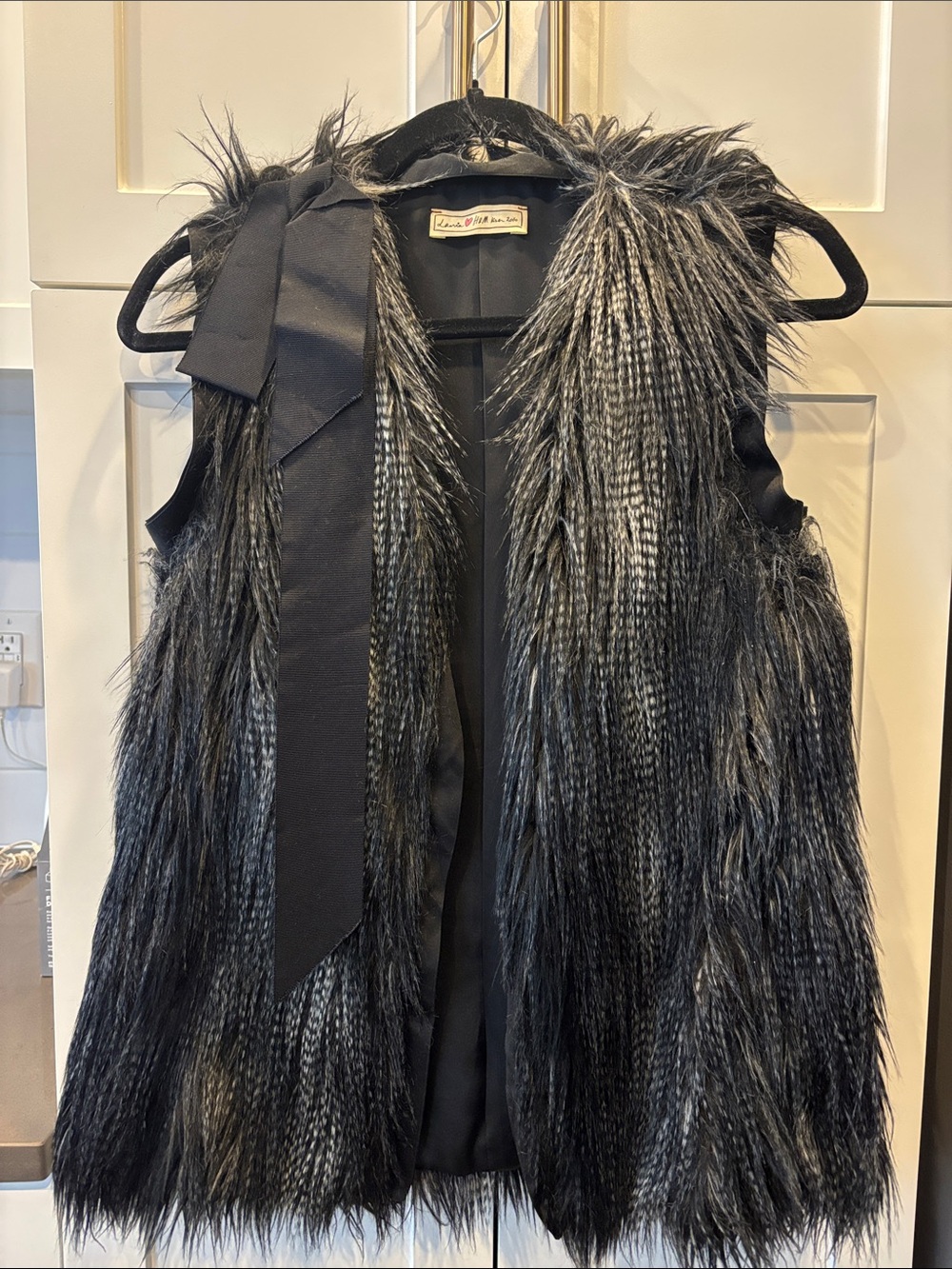 Lanvin x H&M 2010 collab Faux Fur Black Vest with Bow Detail -